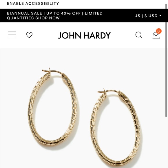 John Hardy 18K Carved Classic Gold Chain Oval Hoop Earrings - Picture 7 of 7